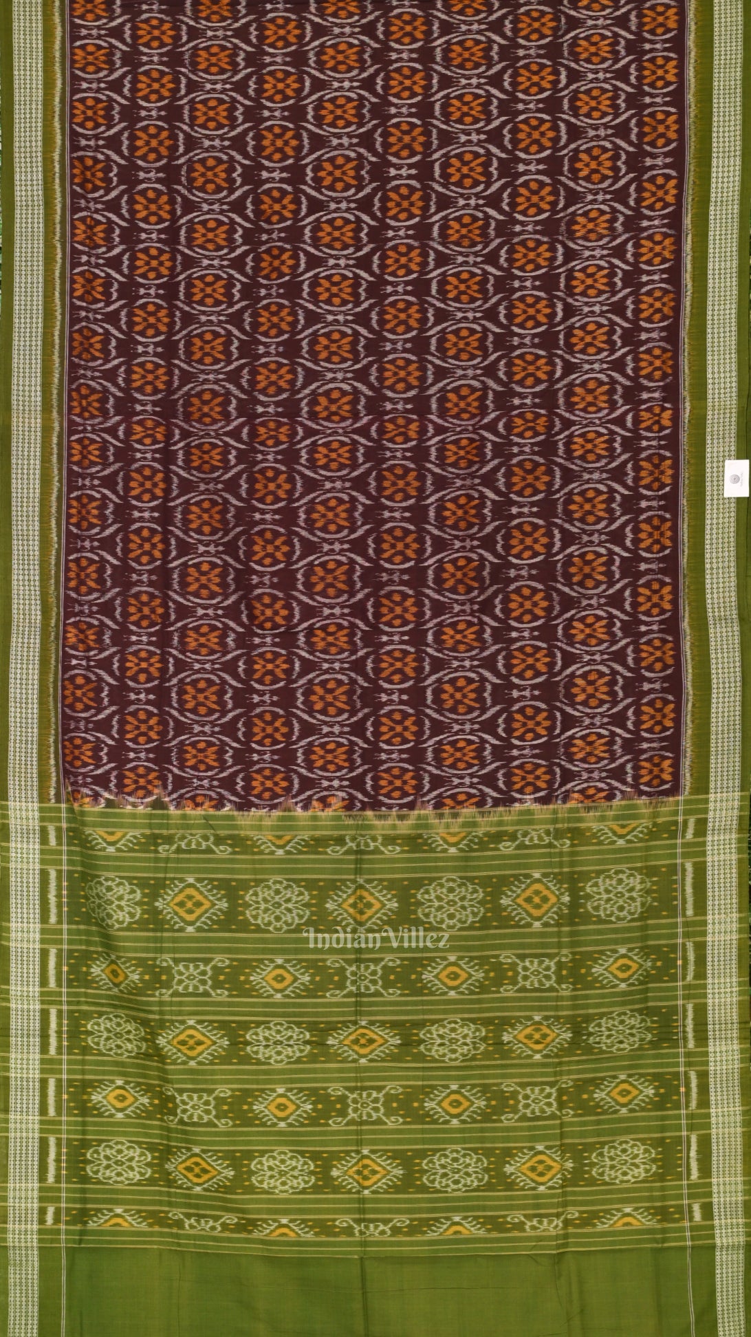 Coffee Green Pure Sambalpuri Ikat Cotton Saree