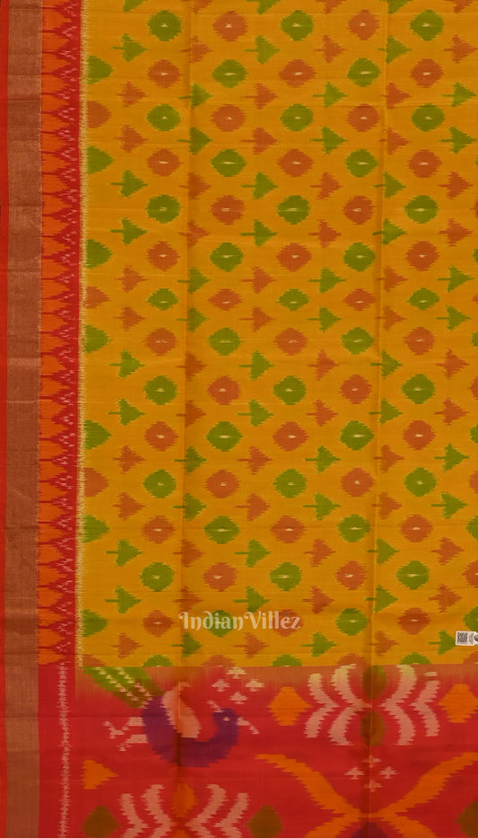 Yellow with Multicoloured Design Pochampally Ikat Silk Saree 