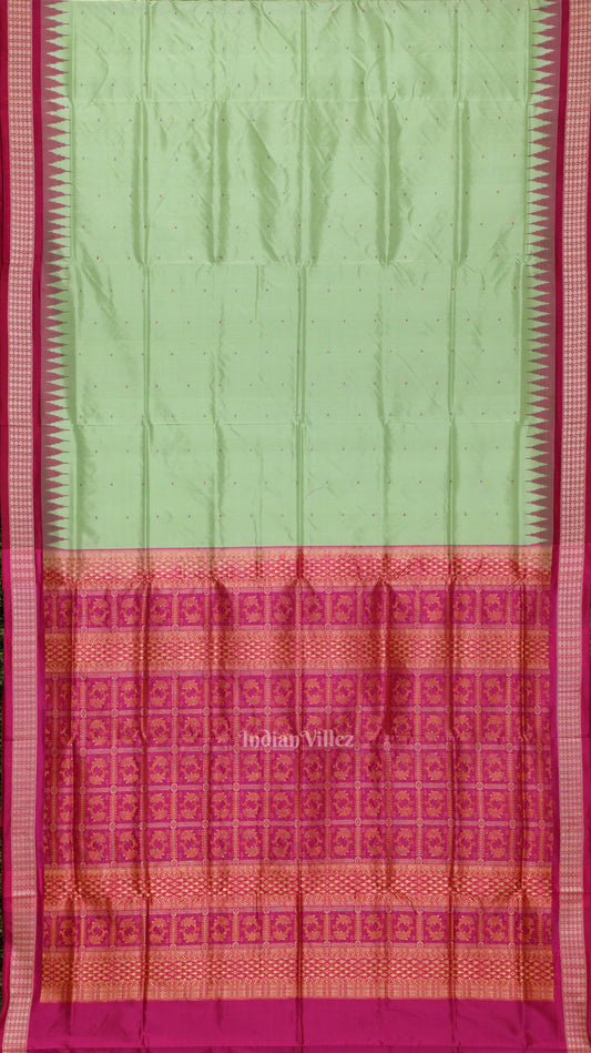 Pista Green with Rani Pink Buti Design Bomkai Sambalpuri Silk Saree 