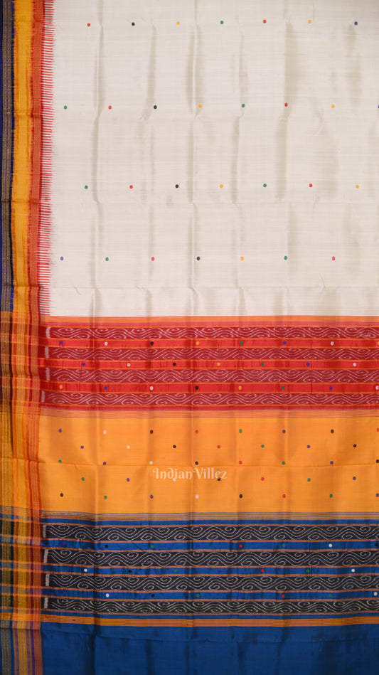 White with Multicolor Odisha Ikat Kathiphera Khandua Silk Saree