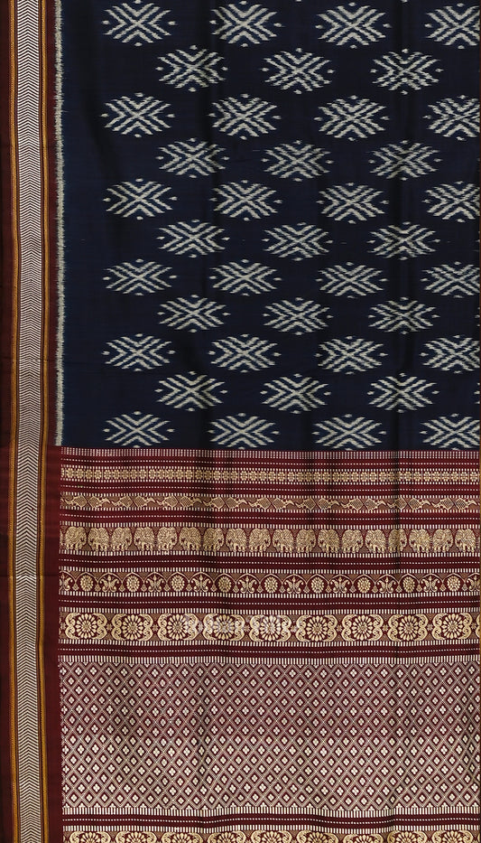 Navy Blue with Maroon Odisha Ikat Contemporary Silk Saree 