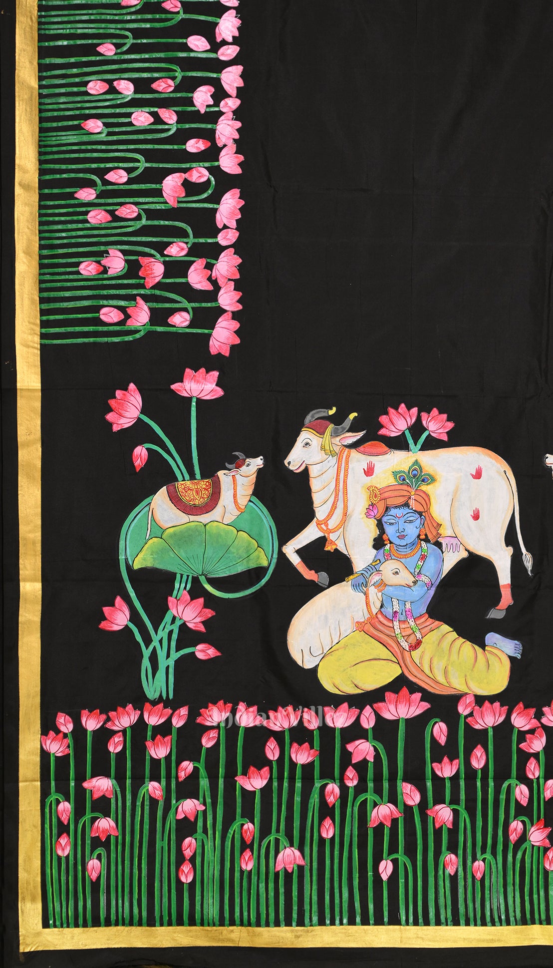 Black Hand-Painted Pichwai Pattachitra Saree