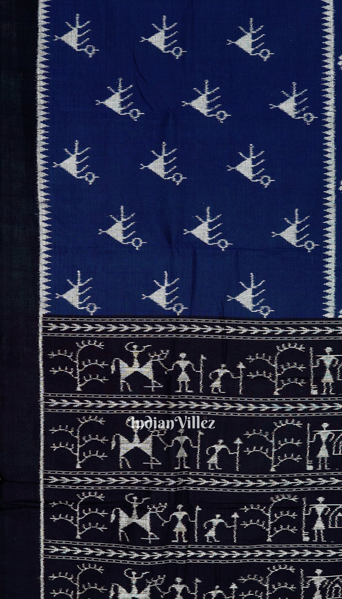 Deep Blue Tribal Theme Odisha Ikat Sambalpuri Pure Cotton Saree