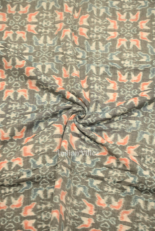 Cement Gray Tribal Theme Sambalpuri Ikat Cotton Fabric 