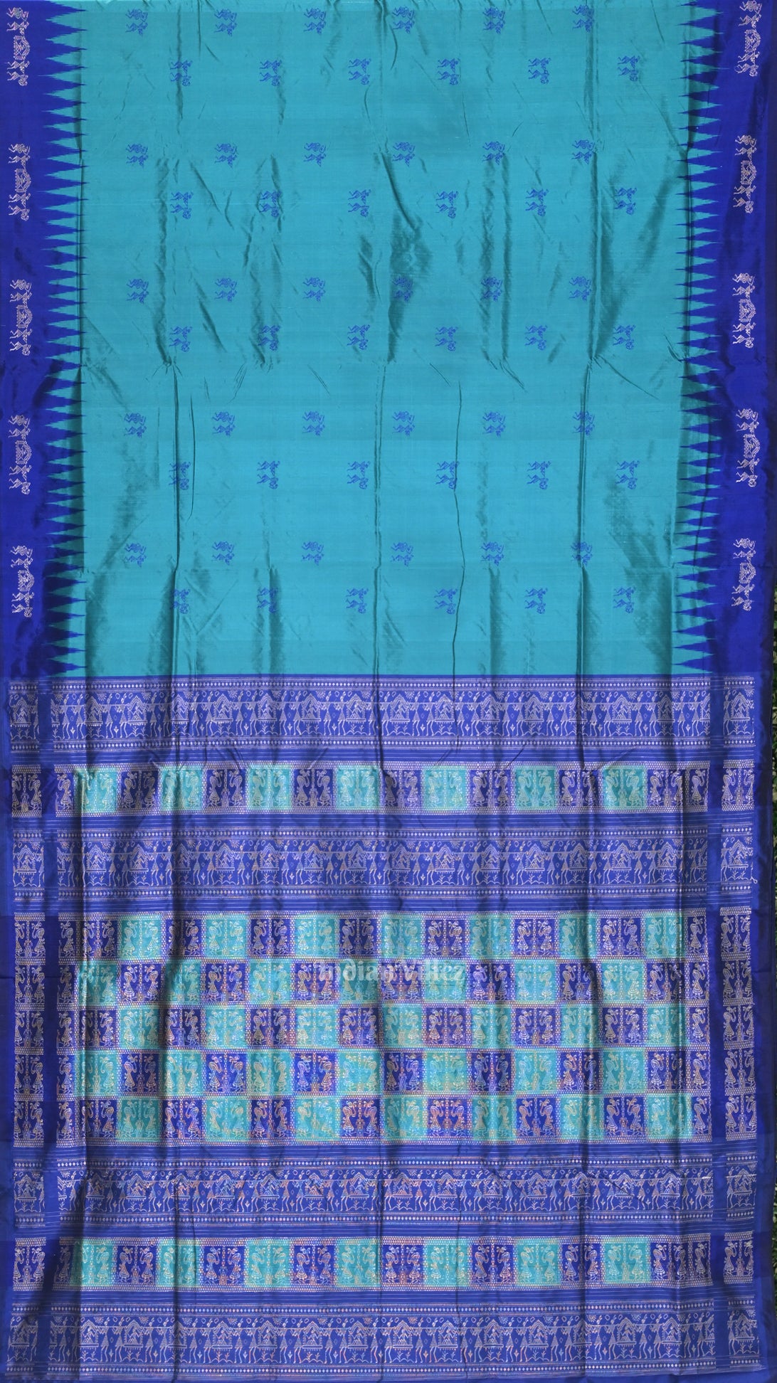  Blue Tribal Theme Bomkai Sambalpuri Silk saree 