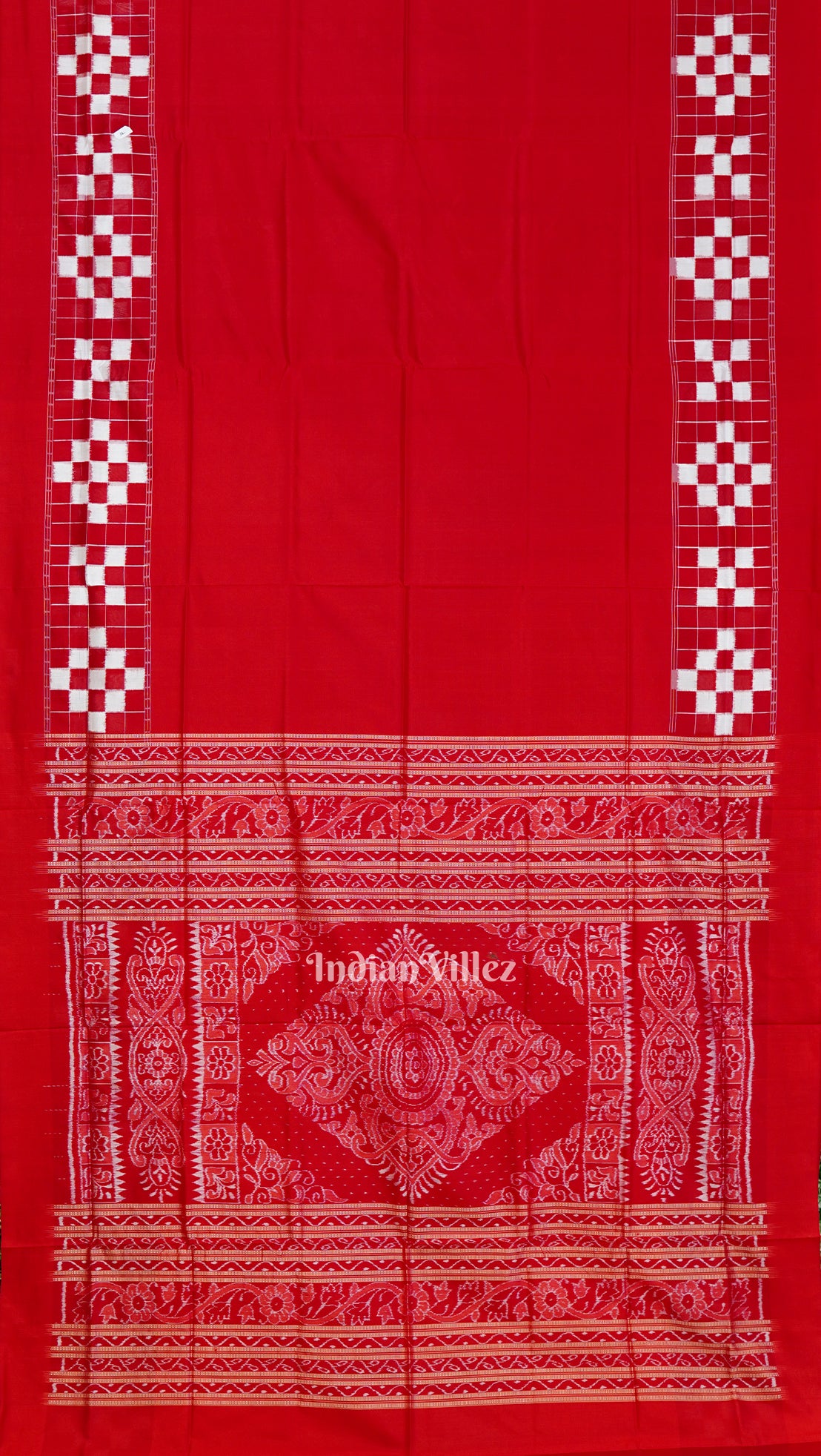 Pure Red Odisha Ikat Contemporary Silk Saree With Pasapali Theme