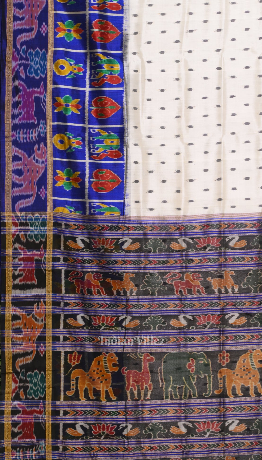 Off white with Royal Blue  Animal Theme Khandua Silk Saree