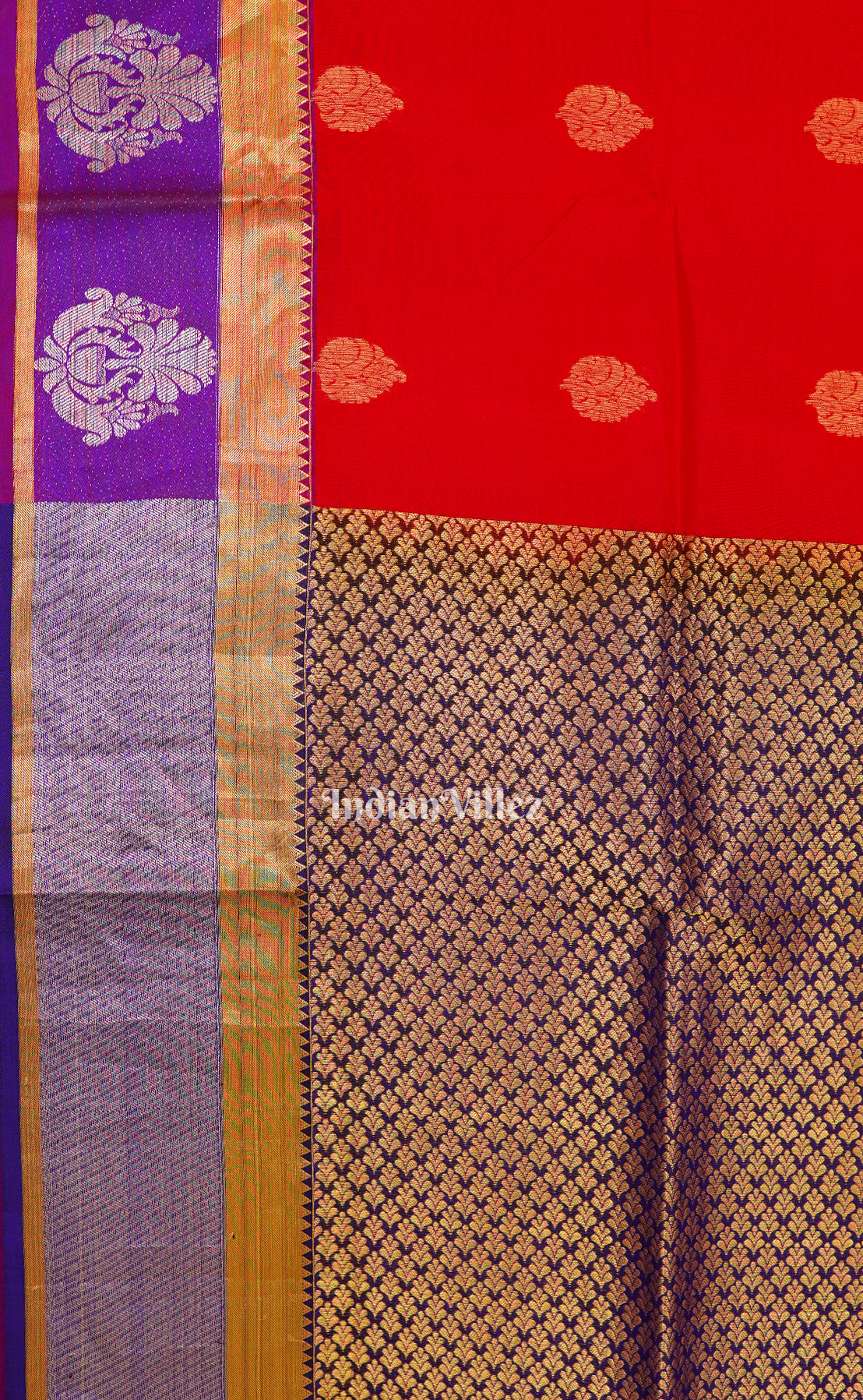 Red Blue Pure Kanjivaram Soft Silk Saree