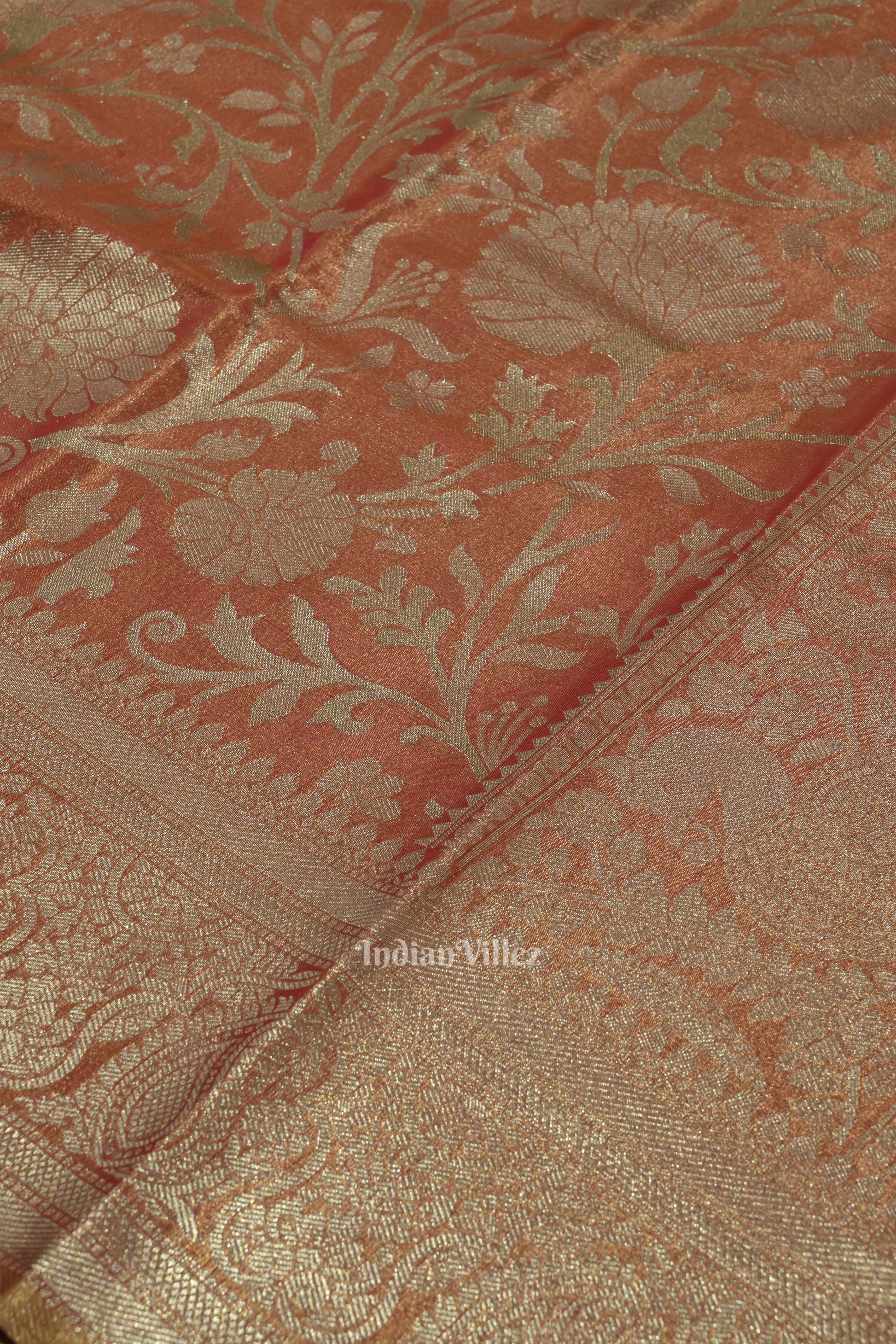 Peach Pure Kanjivaram Tissue Silk Saree