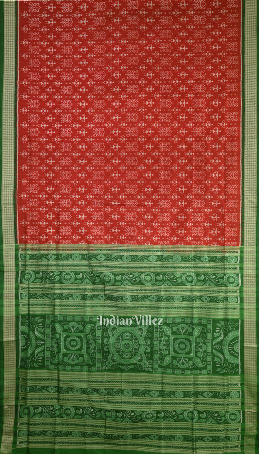 Red Green Tribal Motif Sambalpuri Silk Saree