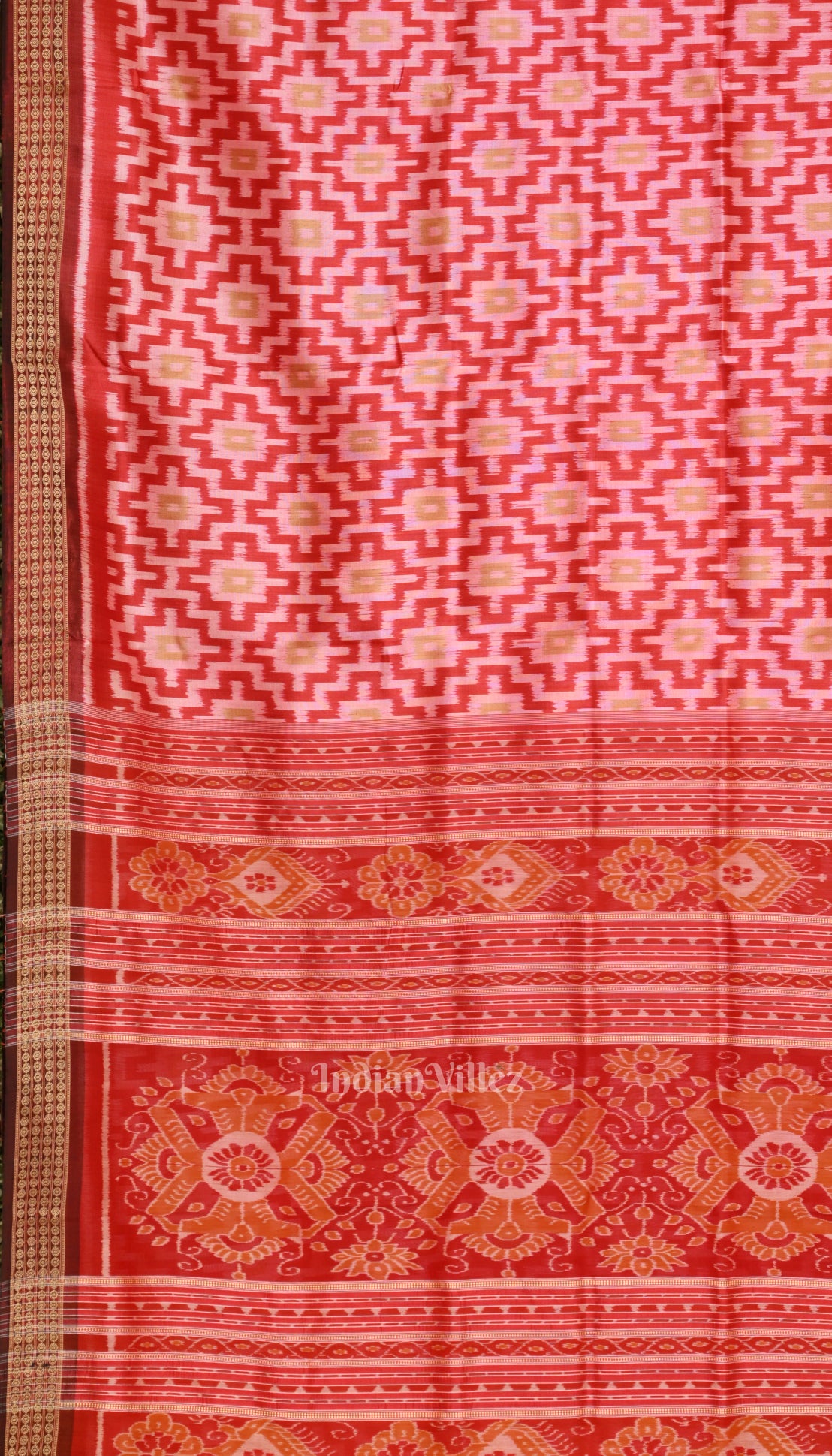 Red Pasapali Theme Odisha Ikat Khandua Silk Saree