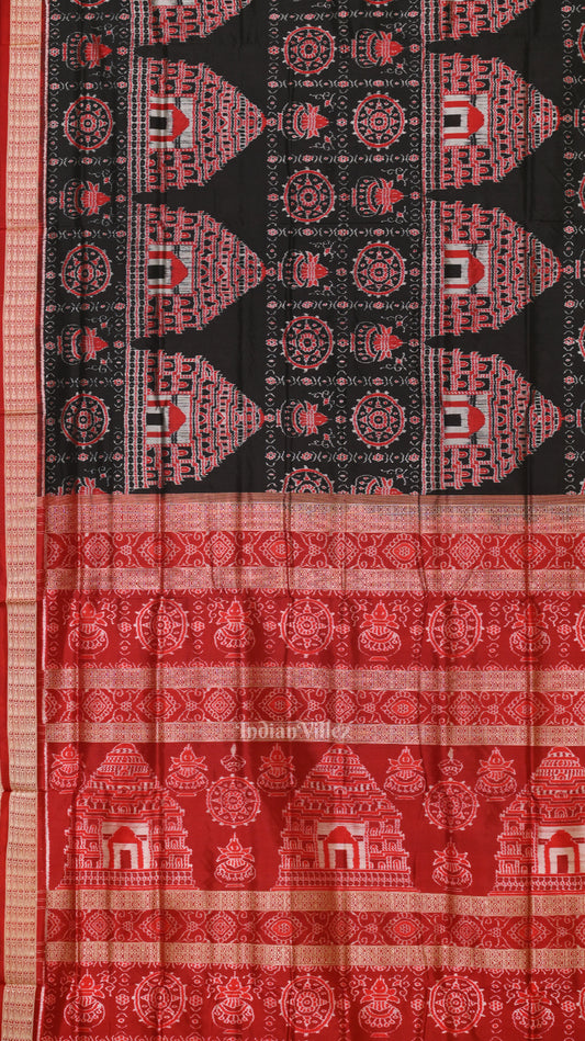 Black Maroon Konark Theme Sambalpuri Silk Saree