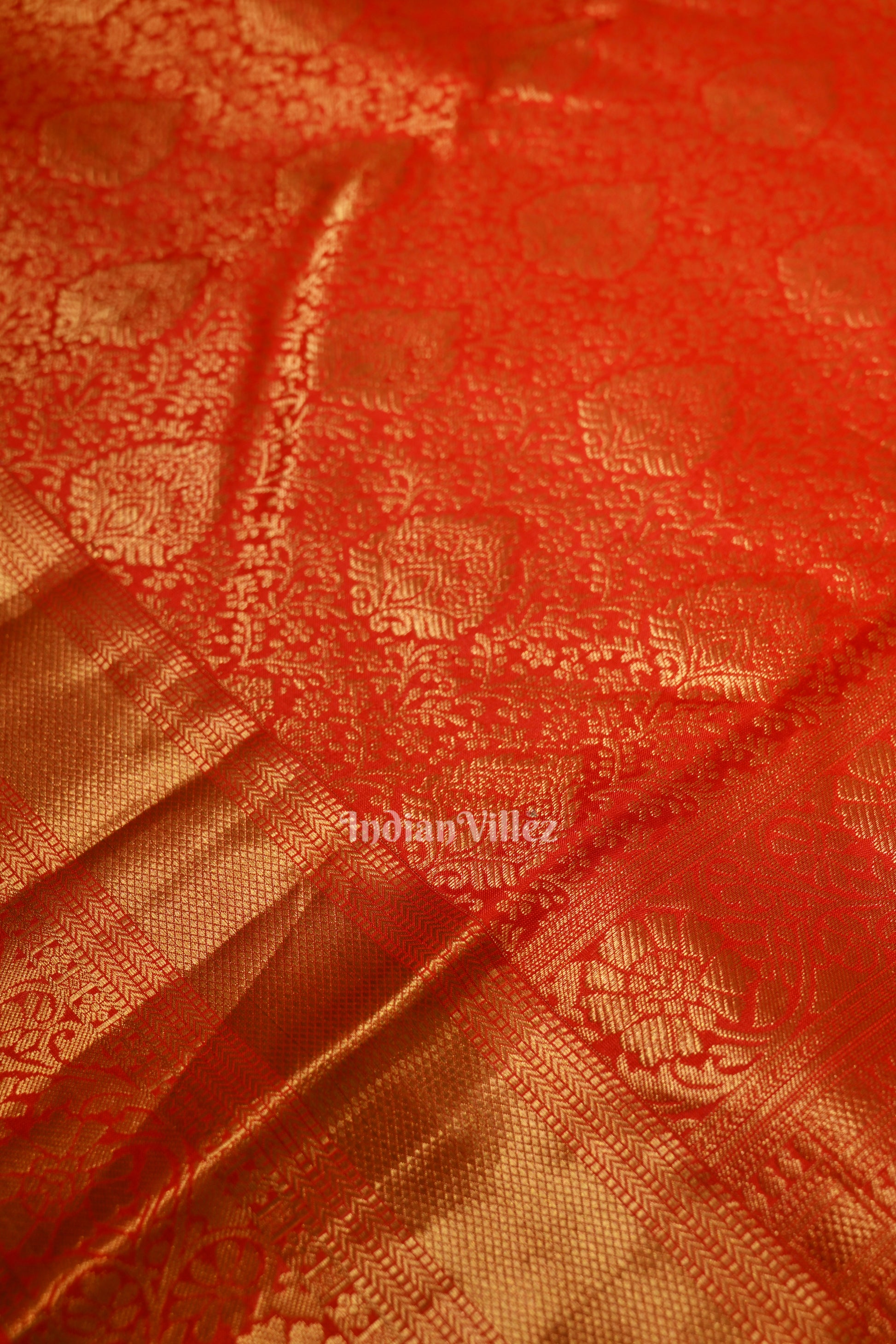  Red Pure Brocade with Golden Broder  Bridal Kanjivaram Silk Saree 