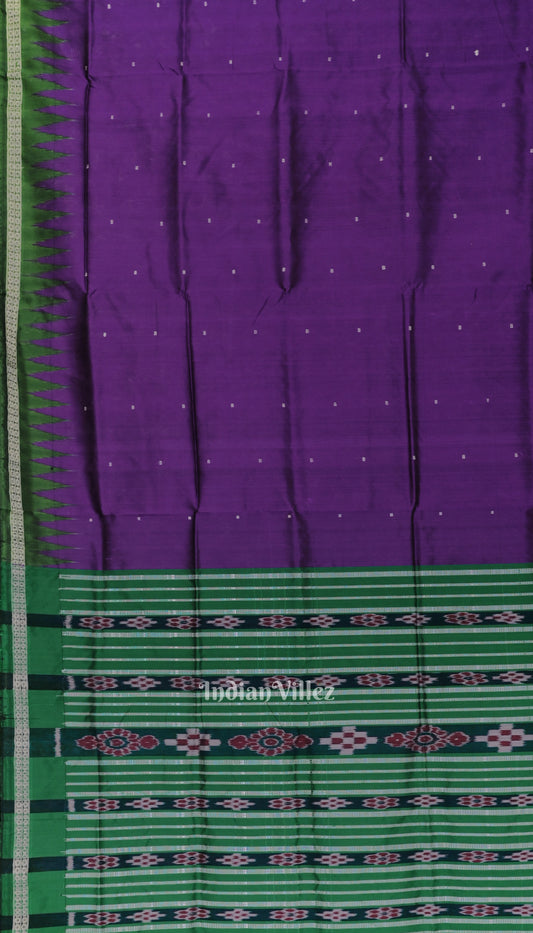 Purple Green Single Butta Design Odisha Ikat Bomkai Silk Saree