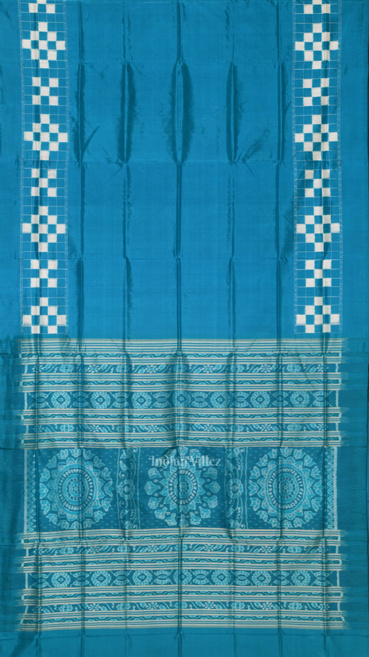 Surf Blue White Pasapali Border Sambalpuri Silk Saree