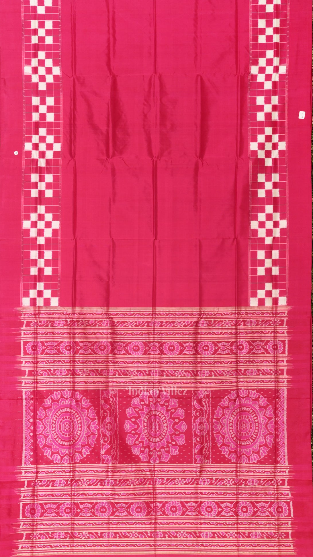 Rani Pink White Odisha Ikat Border Pasapali Sambalpuri Silk Saree