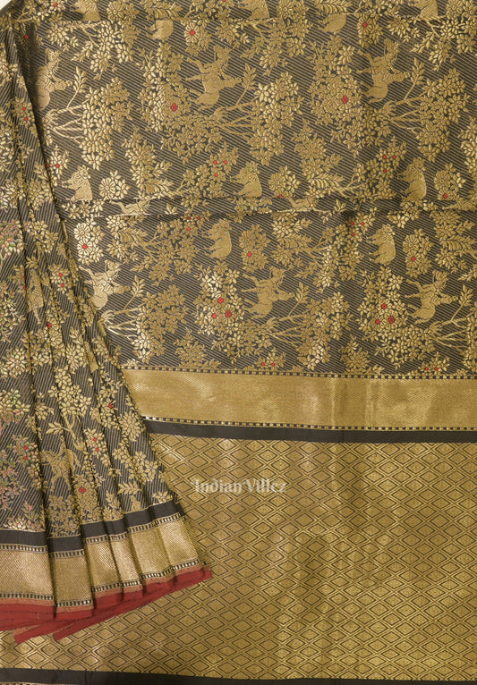 Exclusive Black Golden Shikargah Tissue Banarasi Katan Saree