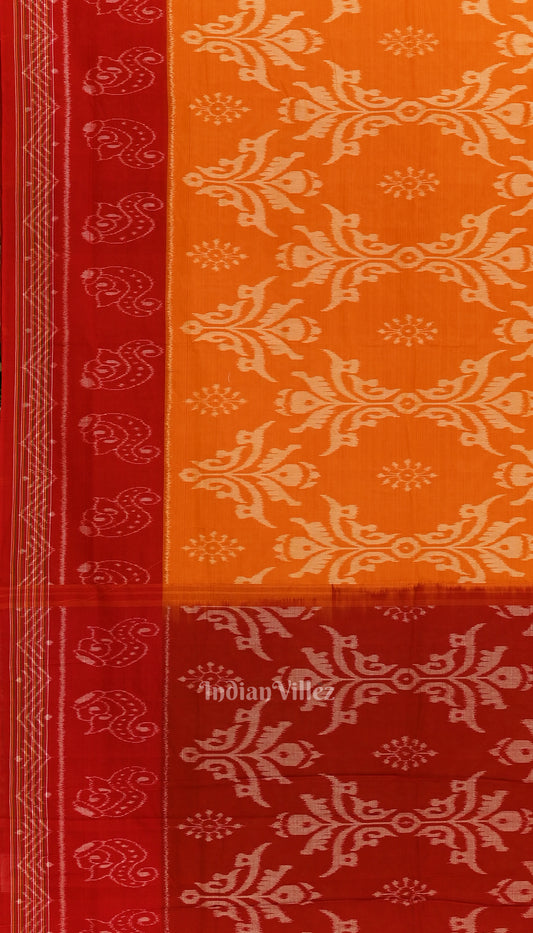 Mustard Yellow with Red Theme Odisha  Sambalpuri Pure Cotton Saree 