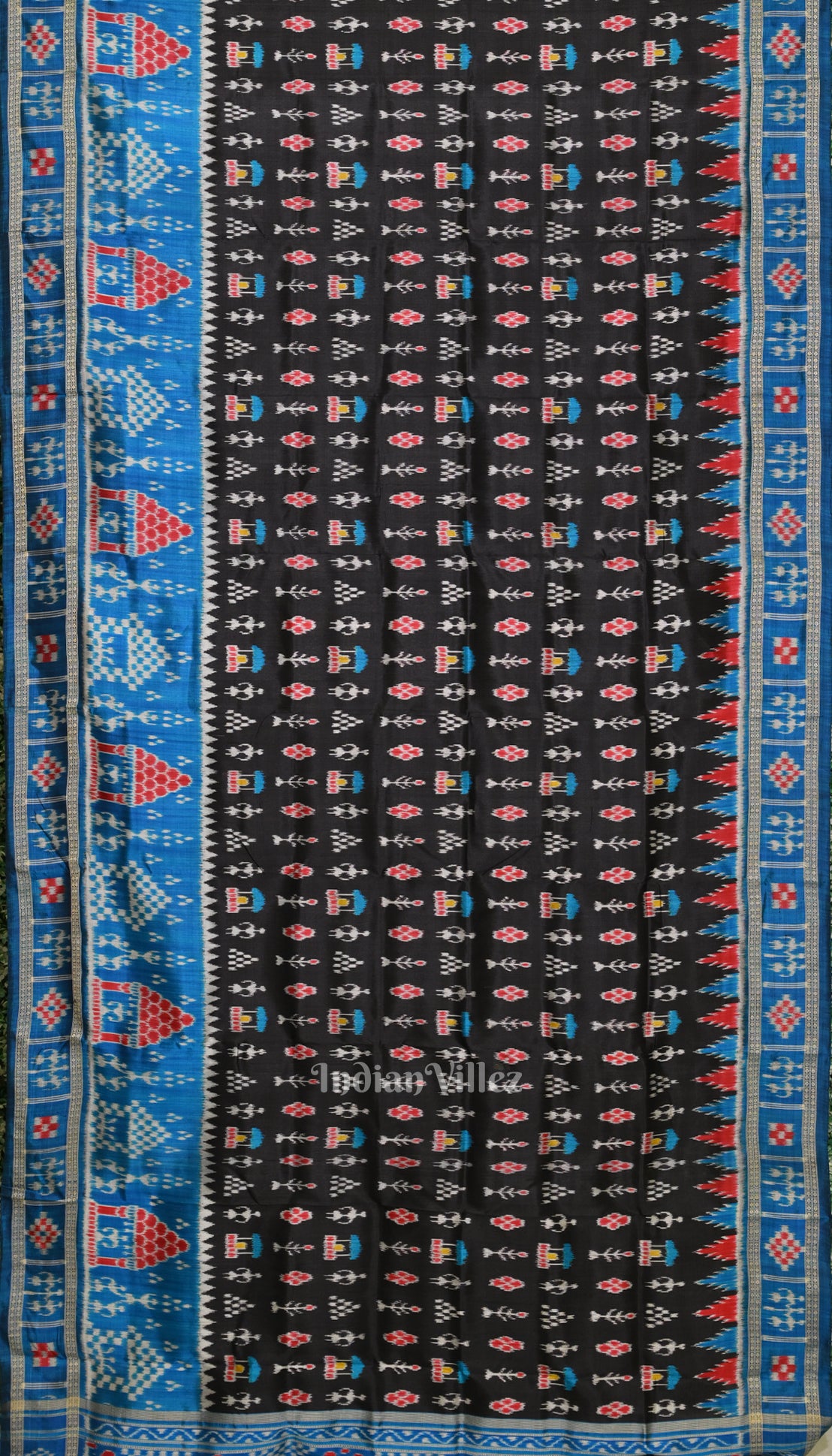 Copper Sulphate Black Tribal Theme Odisha  Khandua Silk Saree