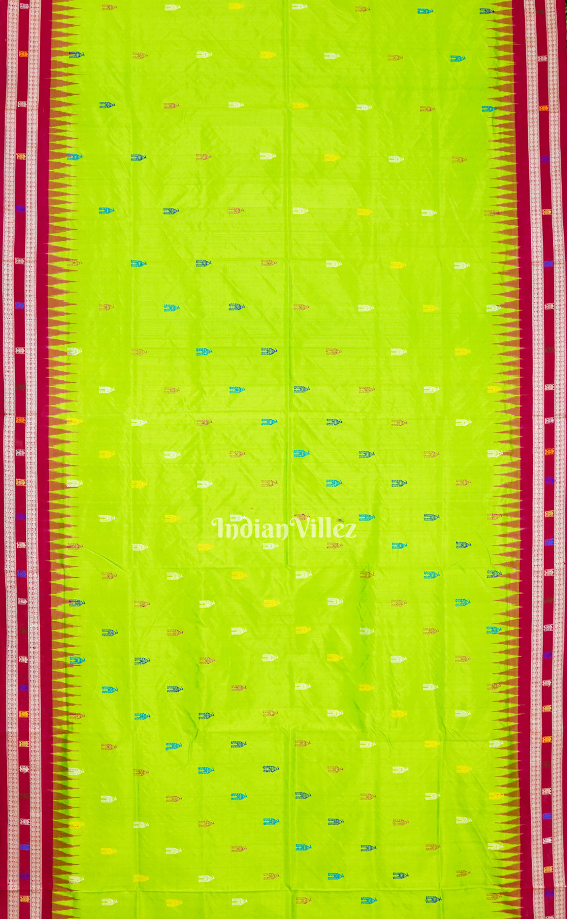 Parrot Green Temple Sambalpuri Ikat Bomkai Silk Saree