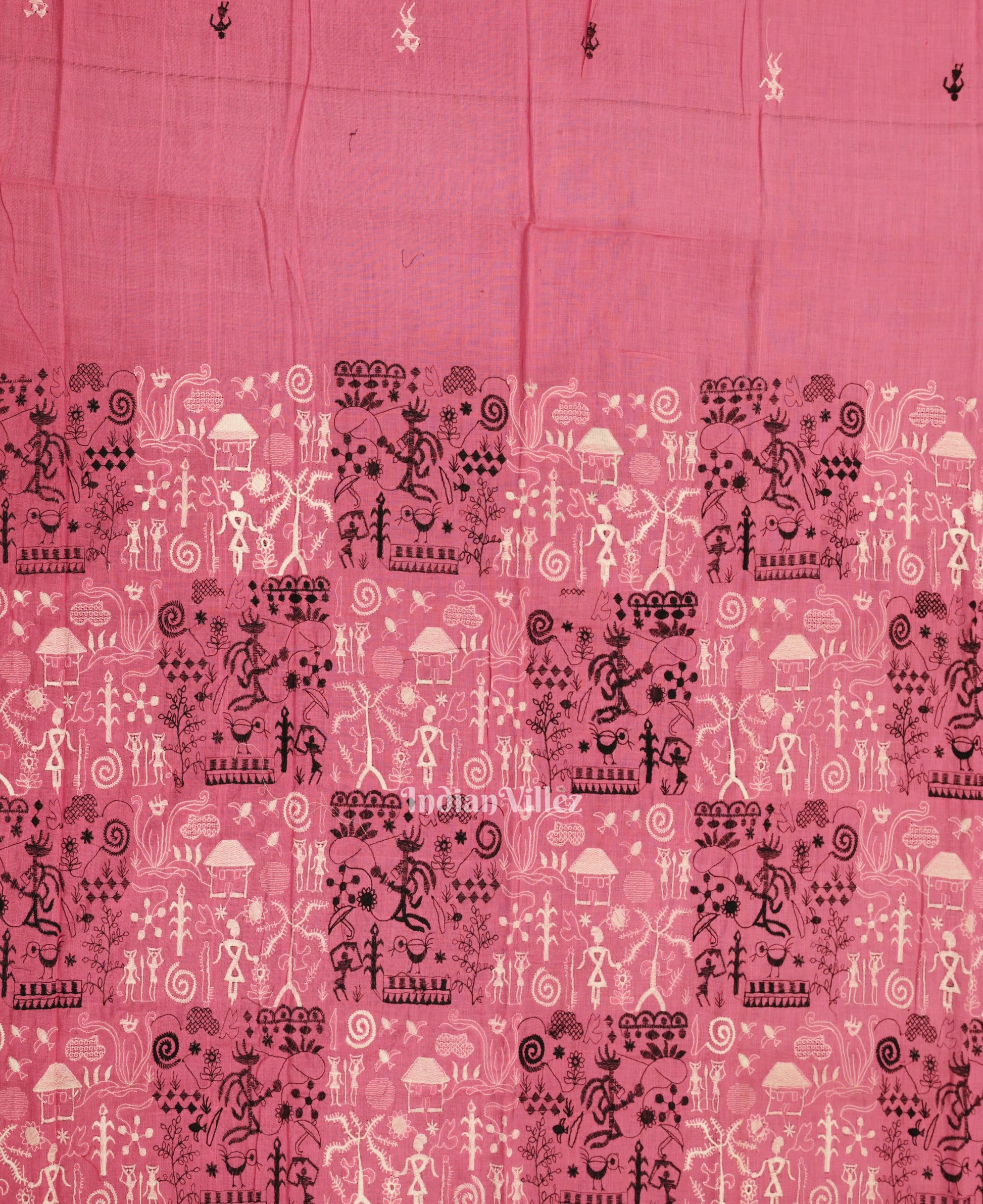 Pink Black Tribal Design Sambalpuri Dress Material & Dupatta 