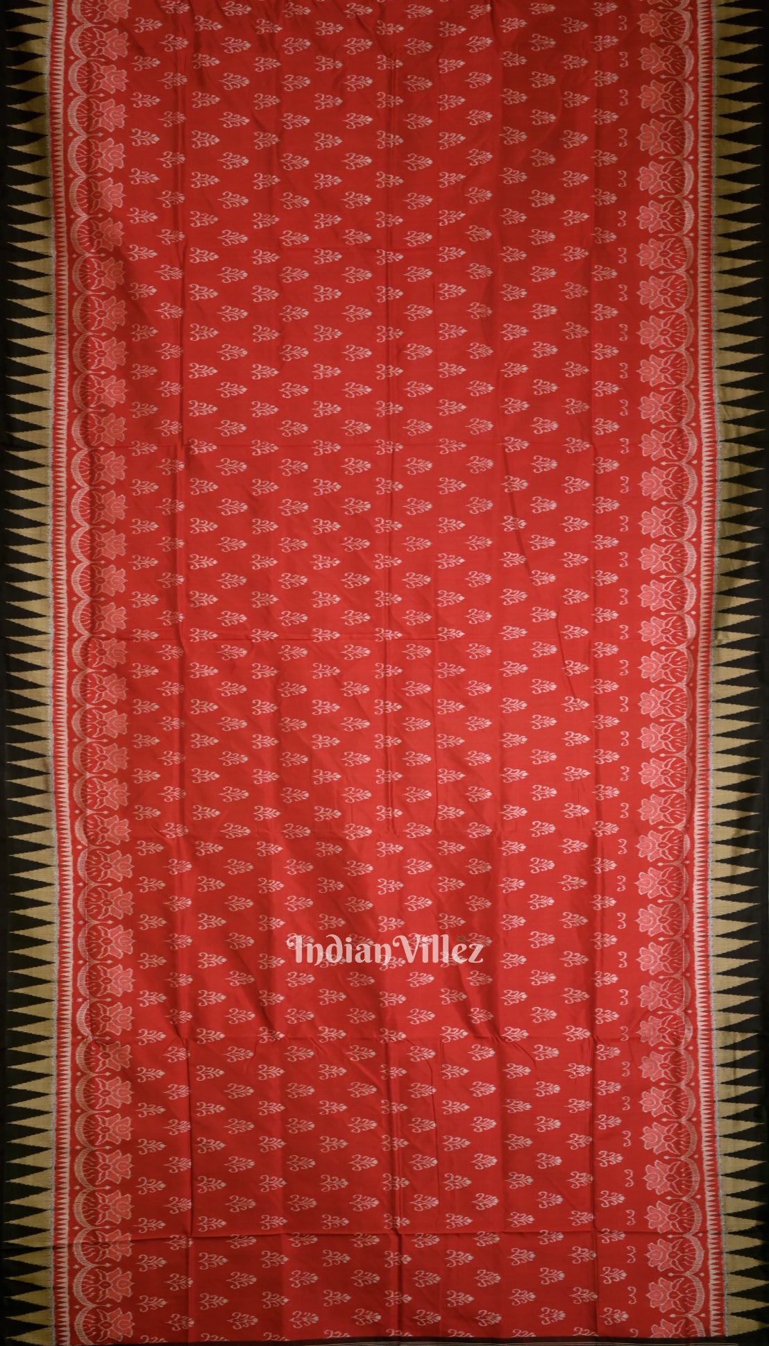 Red Black Floral Motif Sambalpuri Silk Saree