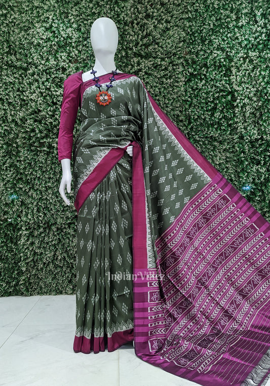 Sage Green with Wine Jhoti Theme Contemporary Designer Silk Saree