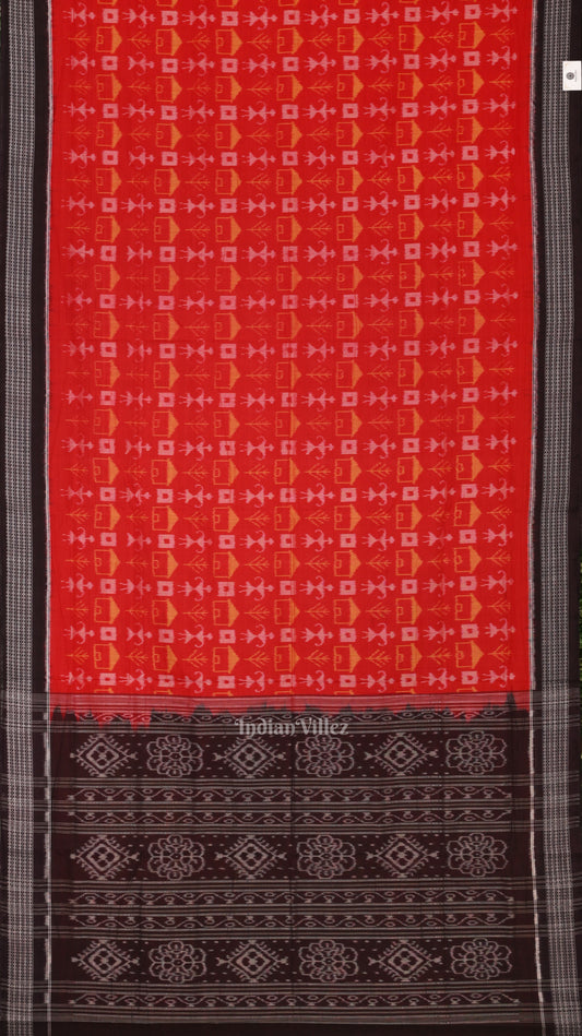 Red  Black Tribal Theme Odisha Sambalpuri Pure Cotton Saree