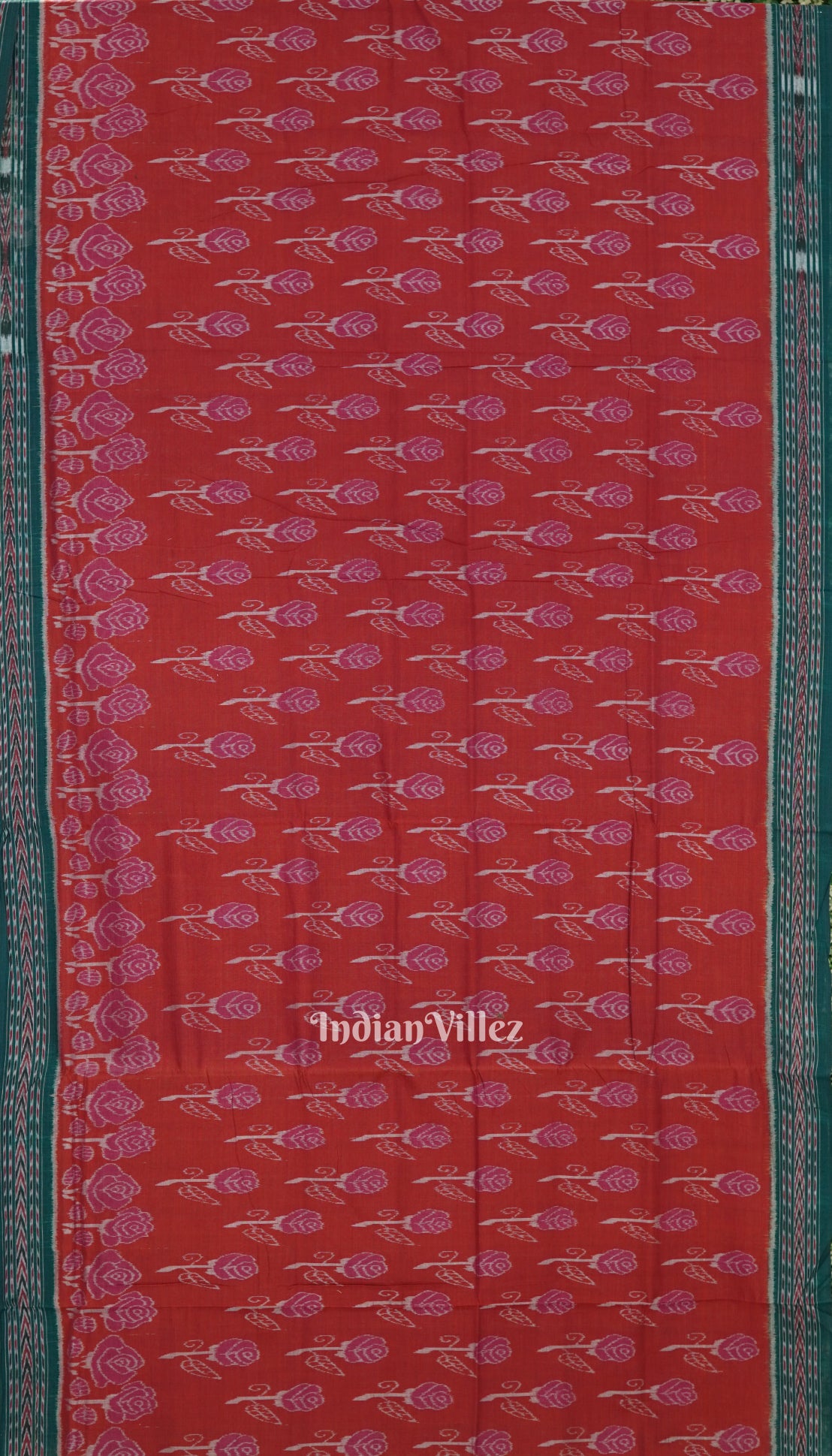 Red Maniabandha Rose Flower Motif Cotton Saree