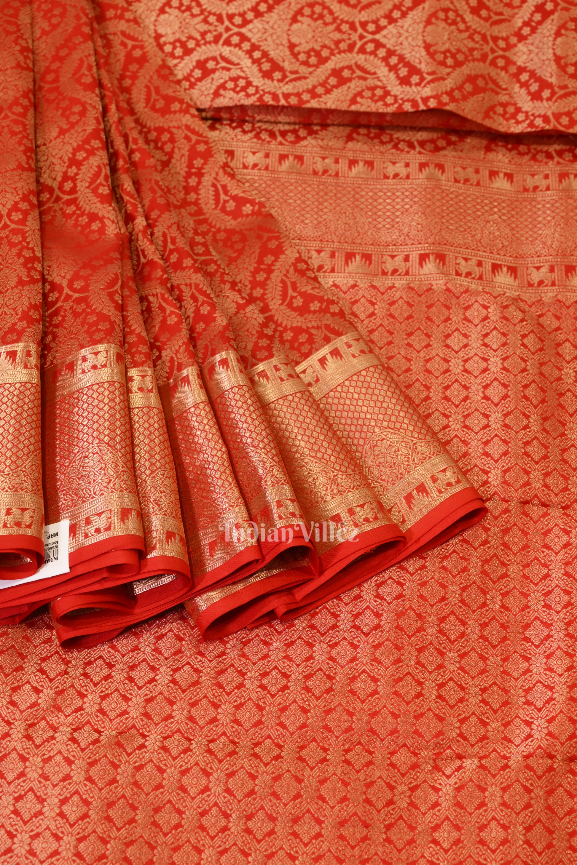 Bridal Red pure Kanjivaram Silk Saree with  Zari Brocade 