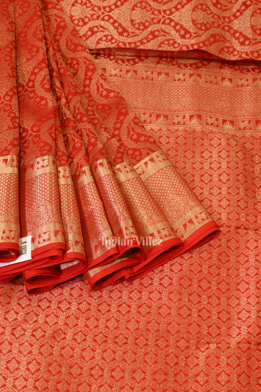 Bridal Red pure Kanjivaram Silk Saree with  Zari Brocade 