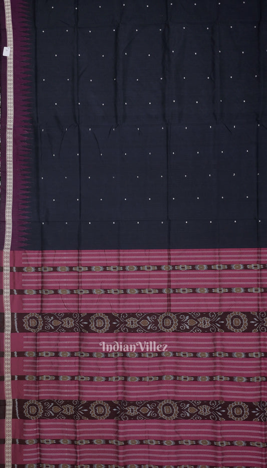 Black Magenta Single Butta Design Odisha Ikat Bomkai Silk Saree