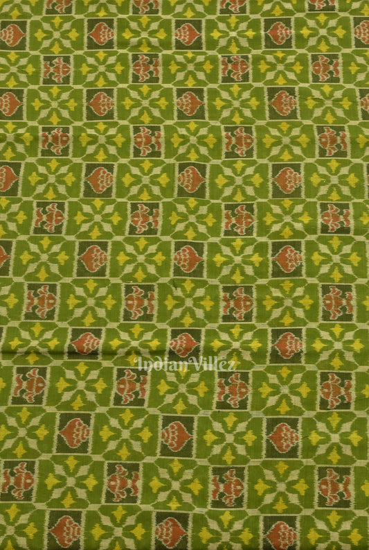 Mehendi Green Sankha Flowers Motif Sambalpuri Ikat Cotton Fabric 