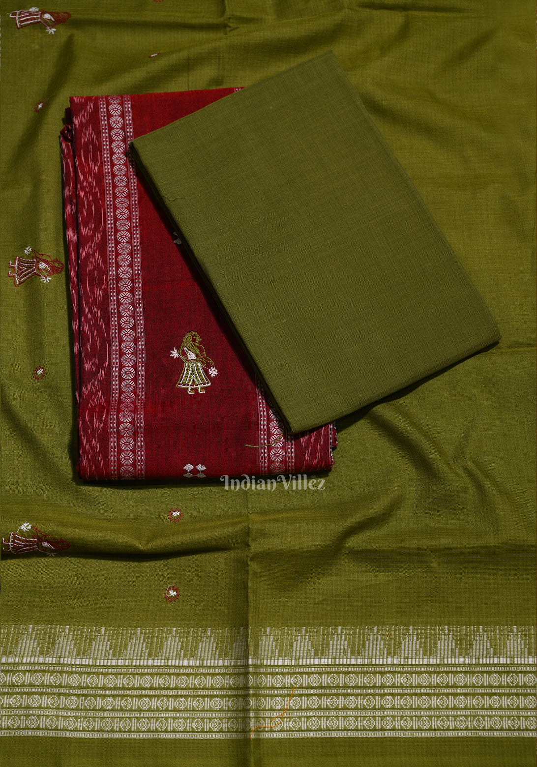 Maroon Mehendi  Doll Odisha Ikat Sambalpuri Cotton Dress set with Dupatta