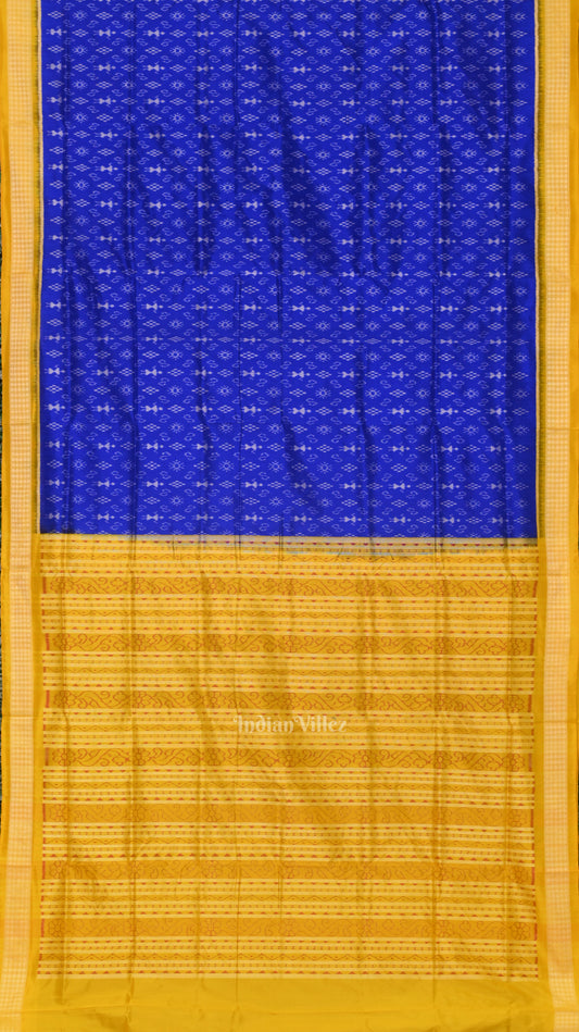 Royal Blue Yellow Tribal Theme Handloom Sambalpuri Silk Saree