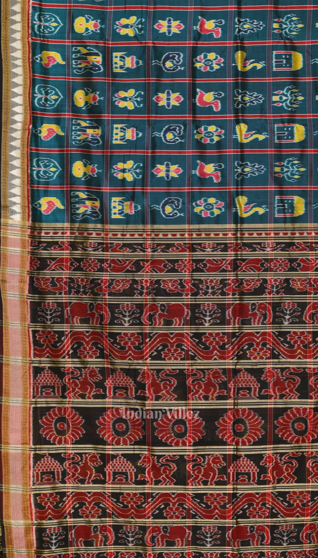 Forest Green Nabakothi Theme Odisha Ikat Khandua Silk Saree