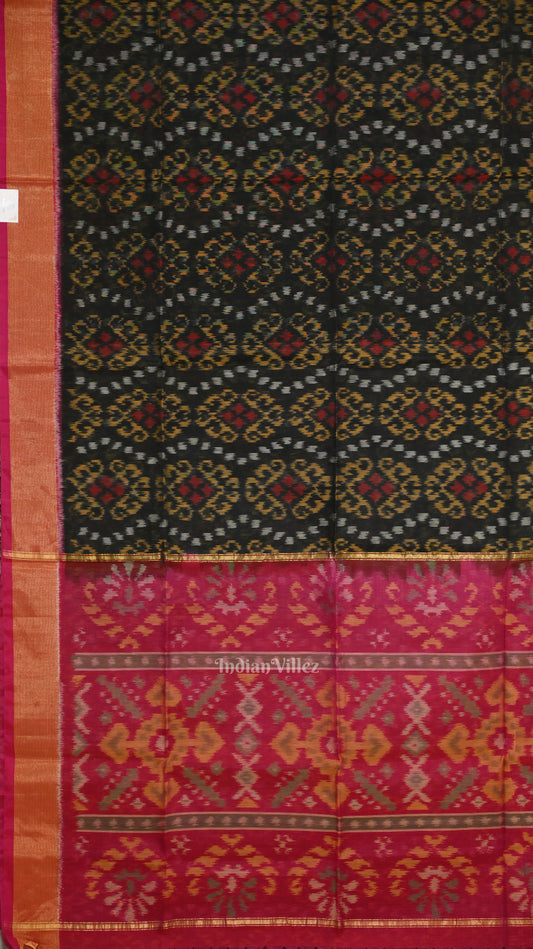 Black Pink Pochampally  Ikat Sico Saree(Silk & Cotton) with Zari Border