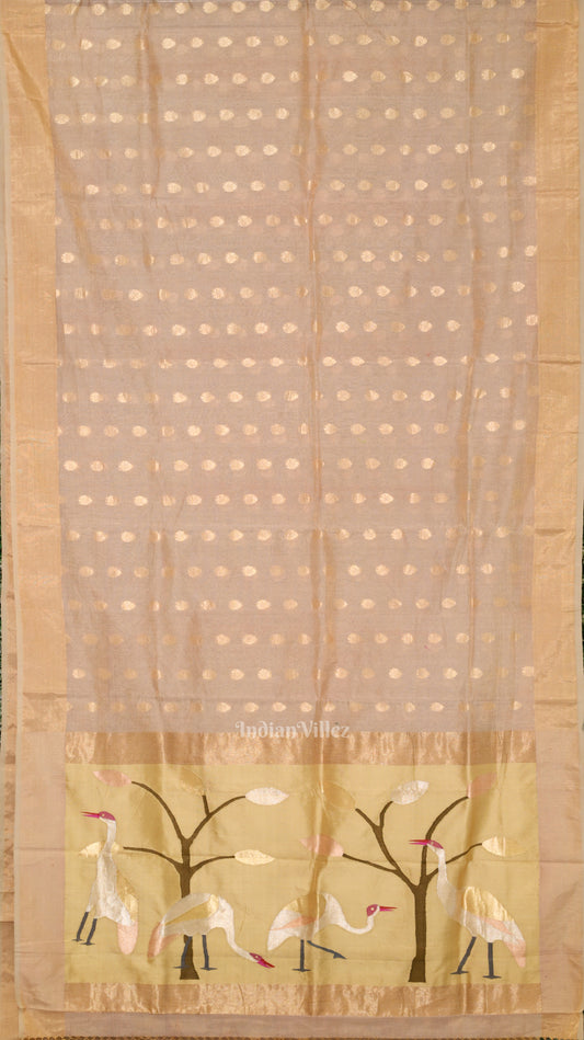 Exclusive Golden  Zari Woven  Designer Ravi Verma Painting Banarasi Tissue Saree