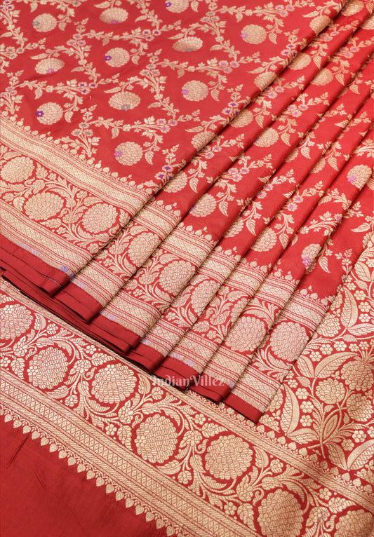 Red Meenakari Banarasi Katan Silk Saree