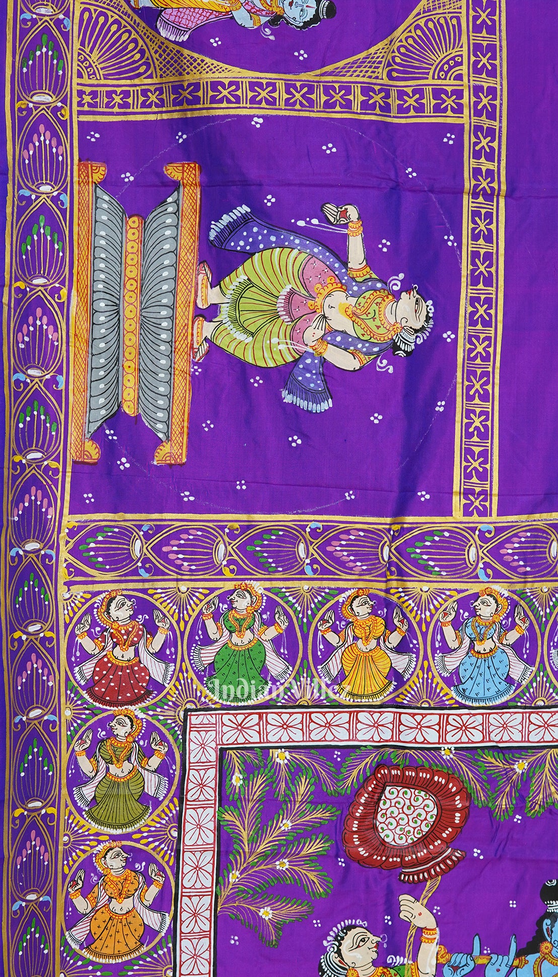 Purple Duotone Radha Krishna Boita Theme Pattachitra Pure Silk Saree