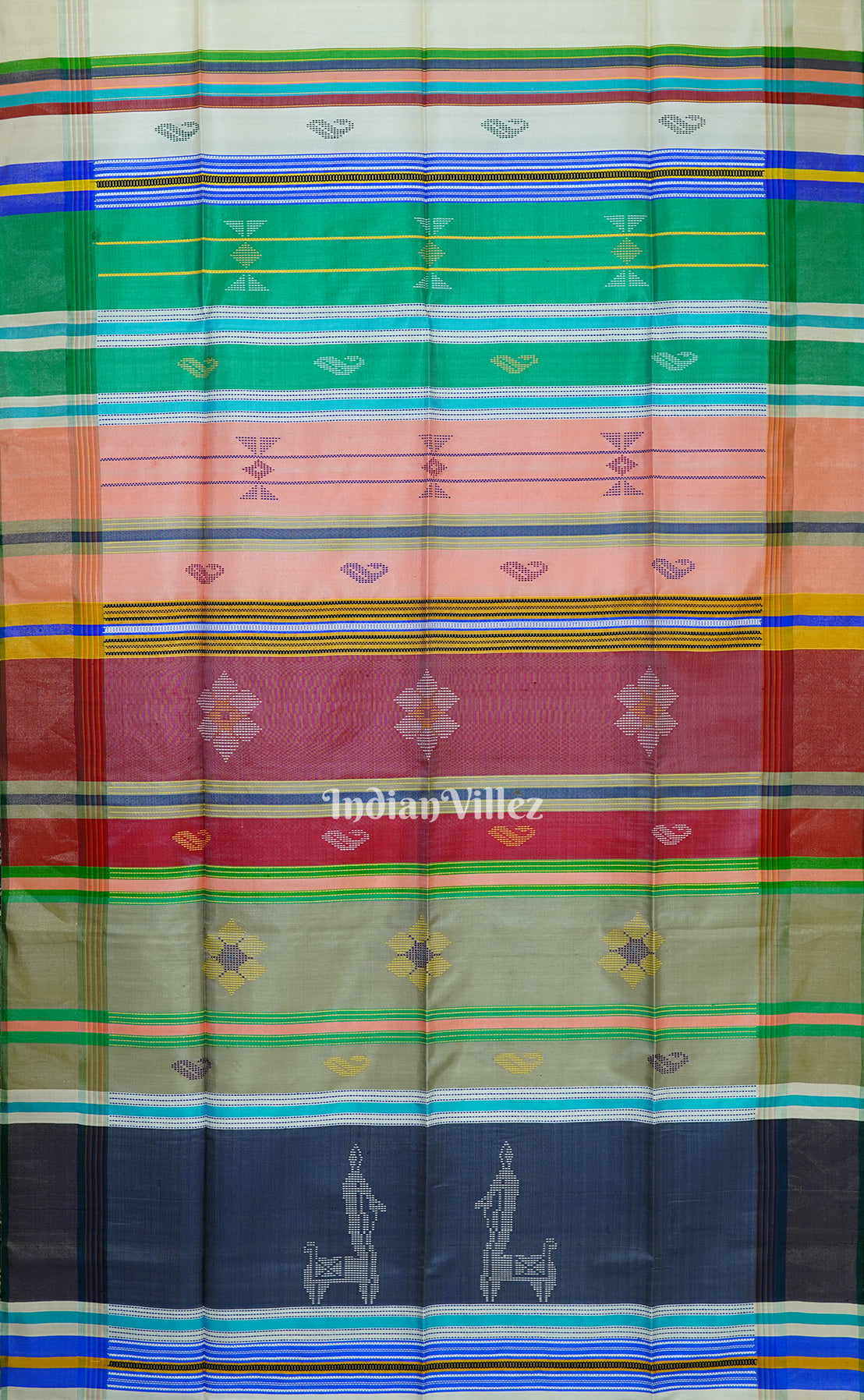 Cream With Multicolor Handwoven Soft Silk Saree 