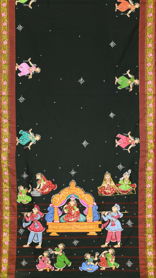 Green Doli Barat  with Nartaki Theme Hand-Painted Pattachitra Saree