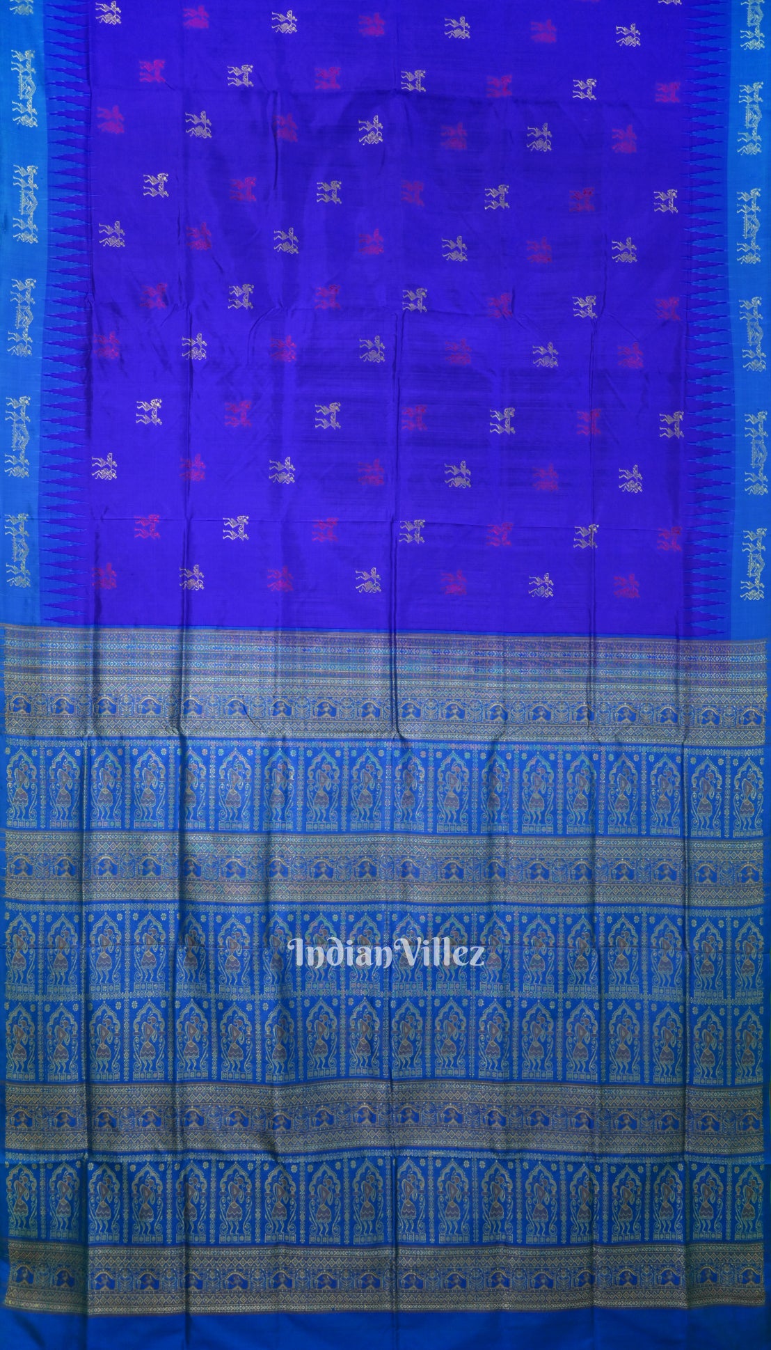 Navy Blue Tribal Theme Sambalpuri Bomkai Silk Saree