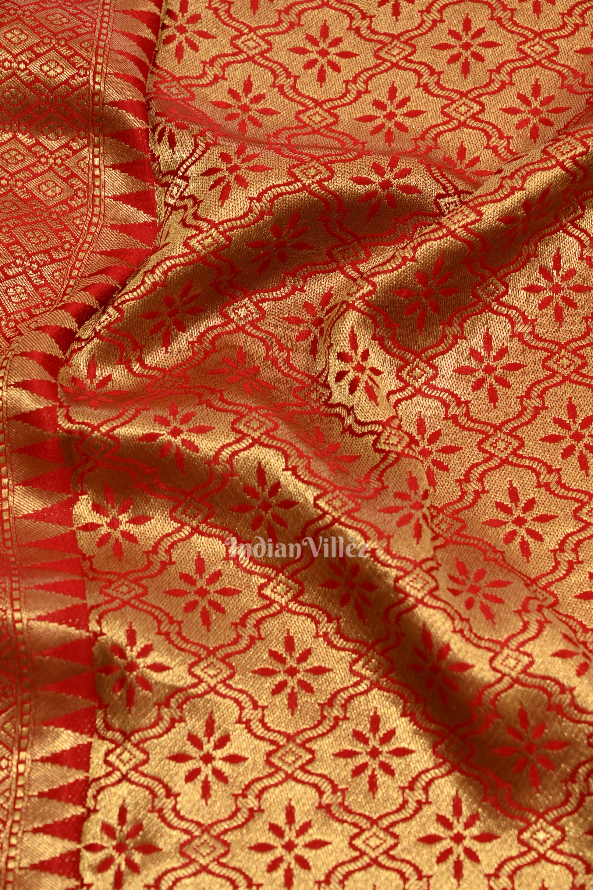 Pure Authentic Red Tussar Banarasi Silk Saree with thread embroidery