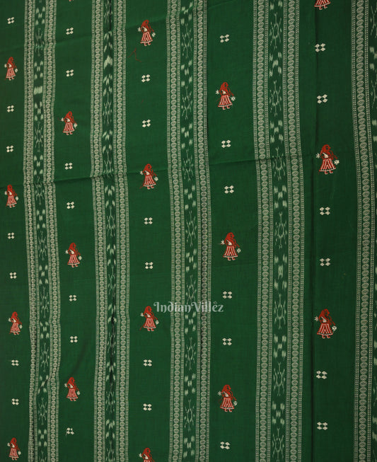 Green with Red Doll Odisha Ikat  Sambalpuri Dress Material & Dupatta