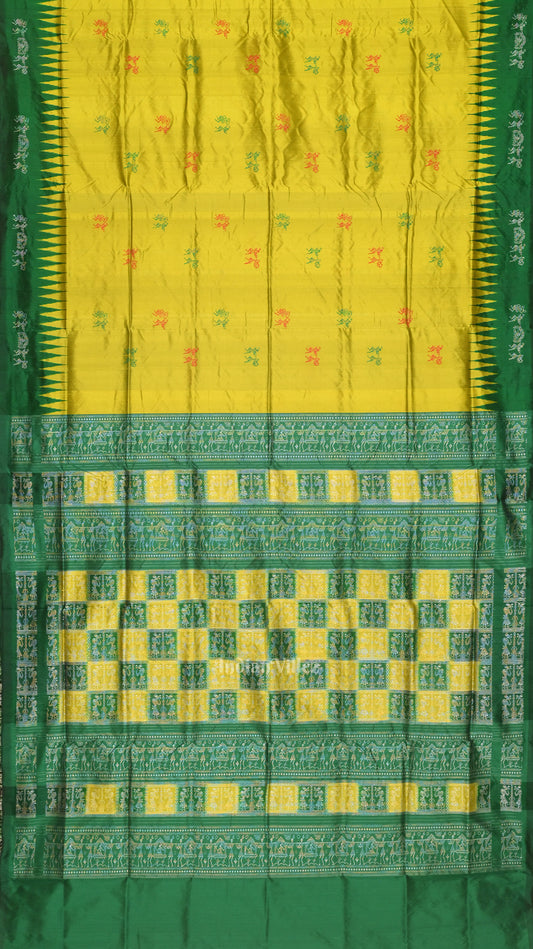 Yellow Green Tribal Theme Bomkai Sambalpuri Silk saree