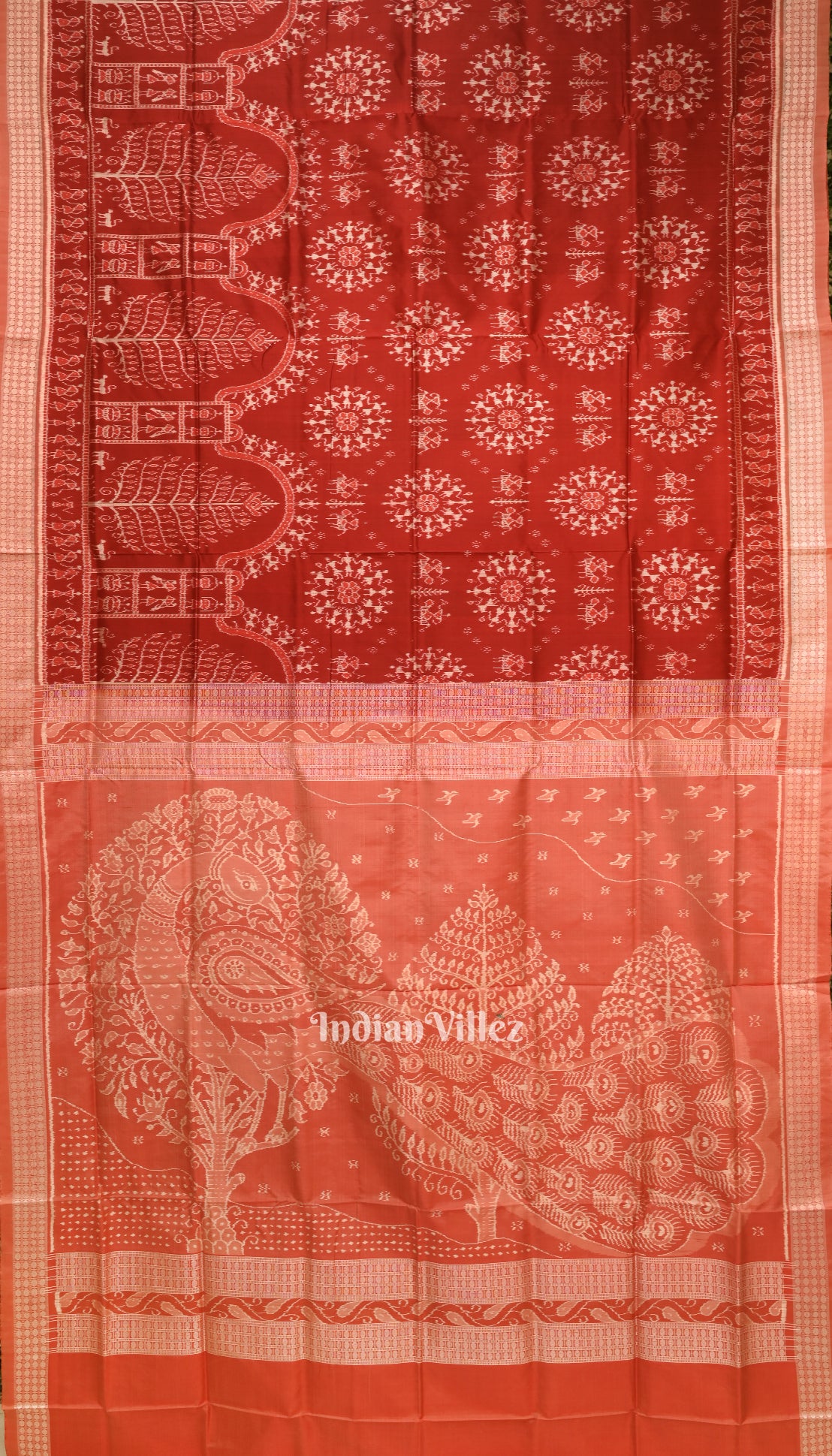 Red Odisha Ikat Tribal Art Sambalpuri Silk Saree