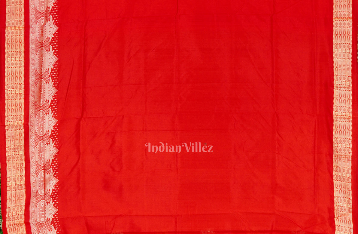 Red With Kalash Design Bomkai Sambalpuri Silk Saree