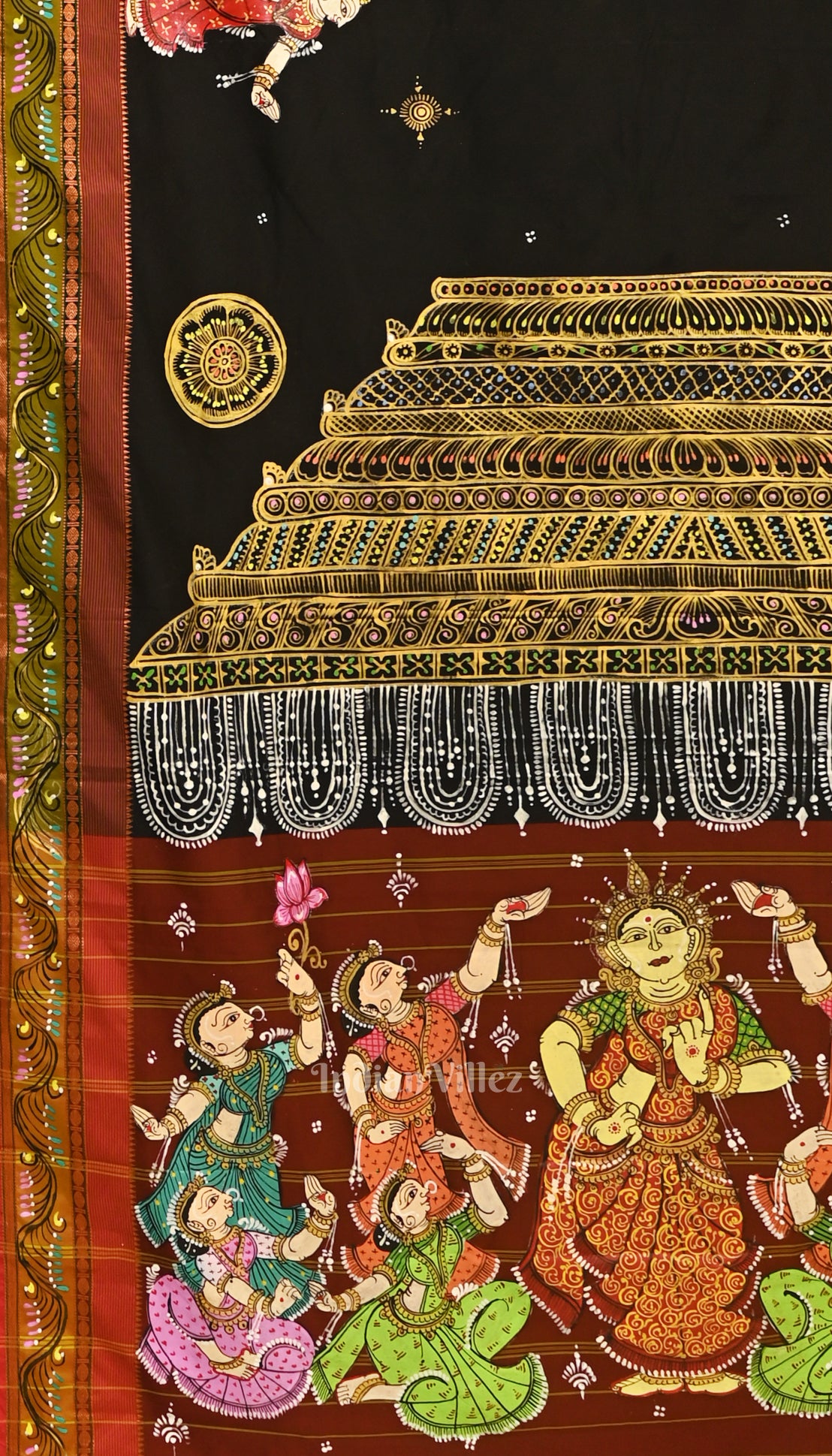 Black Nartaki Theme Hand-Painted Pattachitra Saree 