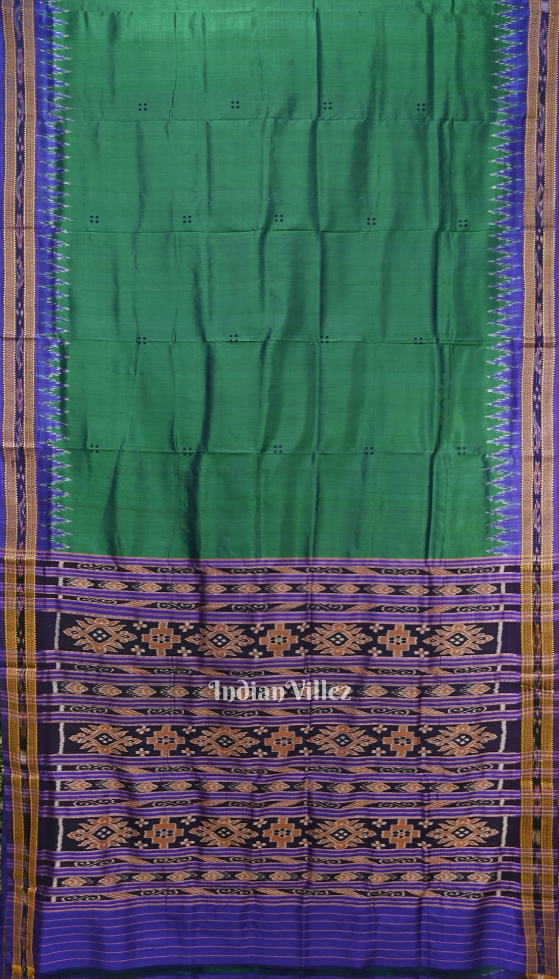 Deep Green Butta Design Odisha Ikat Khandua Silk Saree